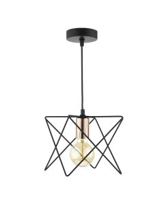 DAR MID0122 Midi 1 Light Ceiling Pendant - Matt Black & Bright Copper