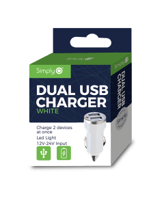 Simply ICDC02 Dual USB Car Charger - White